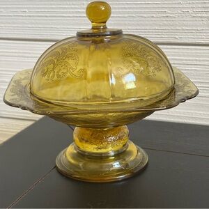 Federal Glass Amber Footed Covered Candy Dish 1976‎ Recollection Vintage